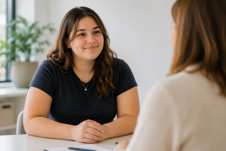 Teenager attending an adolescent weight loss consultation with a Nurse Practitioner at WHY Clinic.