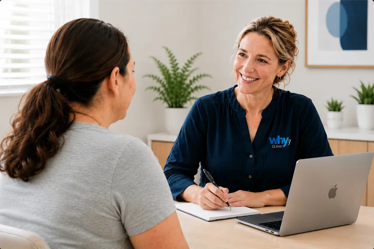 Nurse Practitioner providing an in-clinic healthcare consultation with a patient