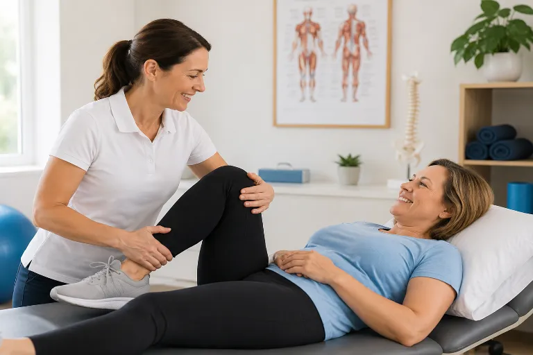 Patient receiving personalised pain and injury management treatment from a healthcare professional at WHY Clinic.
